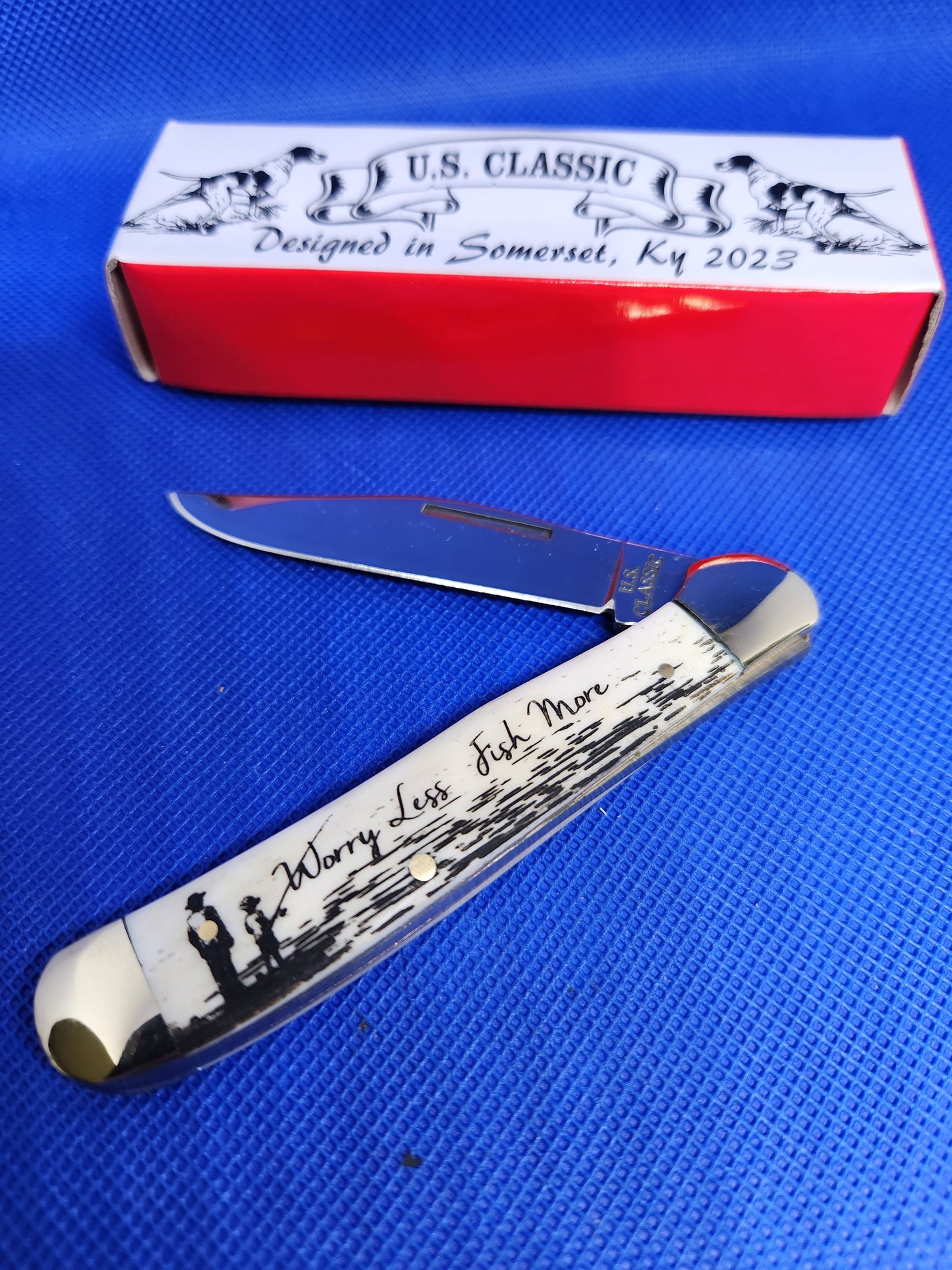 US Classic Copperhead Smooth Natural Bone Single Blade Fish Knife Worry Less, Fish More  70-1-WBN
