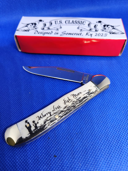 US Classic Copperhead Smooth Natural Bone Single Blade Fish Knife Worry Less, Fish More  70-1-WBN
