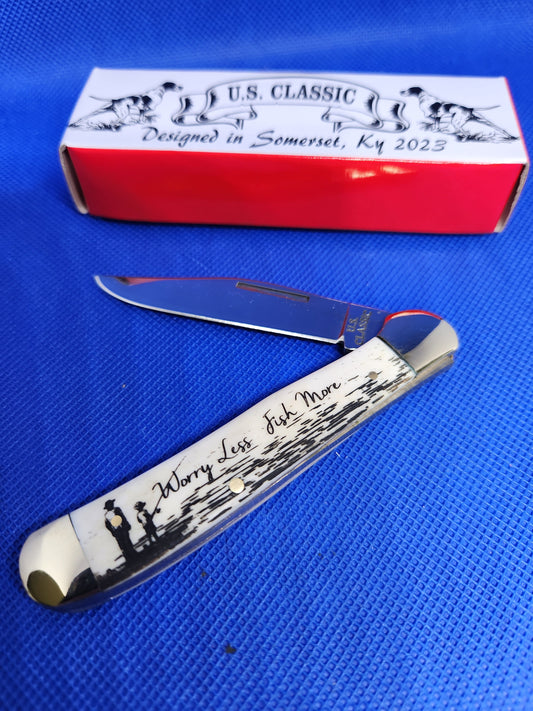 US Classic Copperhead Smooth Natural Bone Single Blade Fish Knife Worry Less, Fish More  70-1-WBN