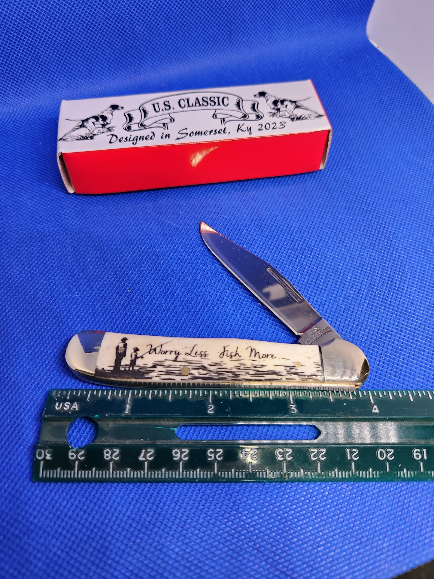 US Classic Copperhead Smooth Natural Bone Single Blade Fish Knife Worry Less, Fish More  70-1-WBN