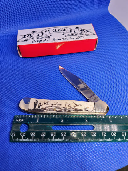 US Classic Copperhead Smooth Natural Bone Single Blade Fish Knife Worry Less, Fish More  70-1-WBN