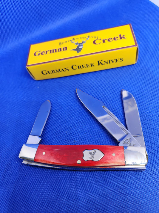 GERMAN CREEK 3 3/4" Stockman Pocket Knife Three Blade Smooth Red Bone NEW