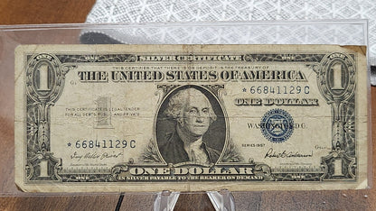 1957 $1 Dollar Silver Certificate Blue Seal Star Note Avg condition