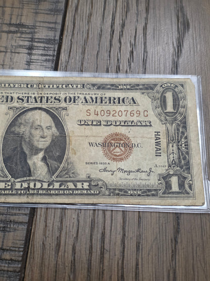 1935A $1 Hawaii Silver Certificate Emergency Note - Good Condition