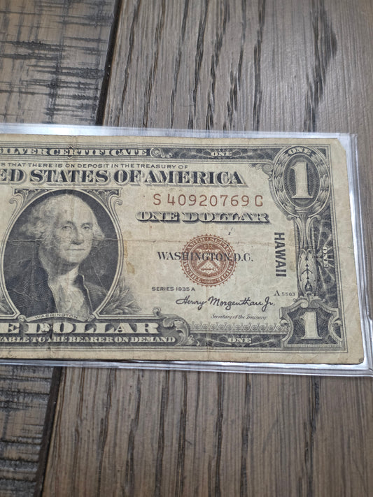 1935A $1 Hawaii Silver Certificate Emergency Note - Good Condition
