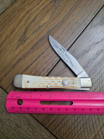 Burnt Chimney Single Blade Trapper Burnt Natural Bone Jigged NKCA Youth Knife 1992