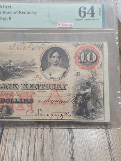 1859-60 $10 Famers Bank Of Kentucky Bank Note Frankfort, Kentucky PMG 64 Choice Uncirculated EPQ