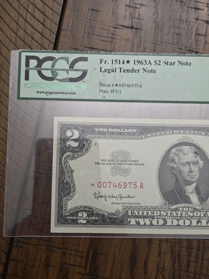 1963 A Series $2 Red Seal Star Note 64PPQ Uncirculated Very Choice New
