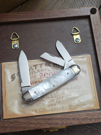 2005 Schatt & Morgan Canal Street Cattle Knife MOP Presidents Choice Mother of Pearl & Display