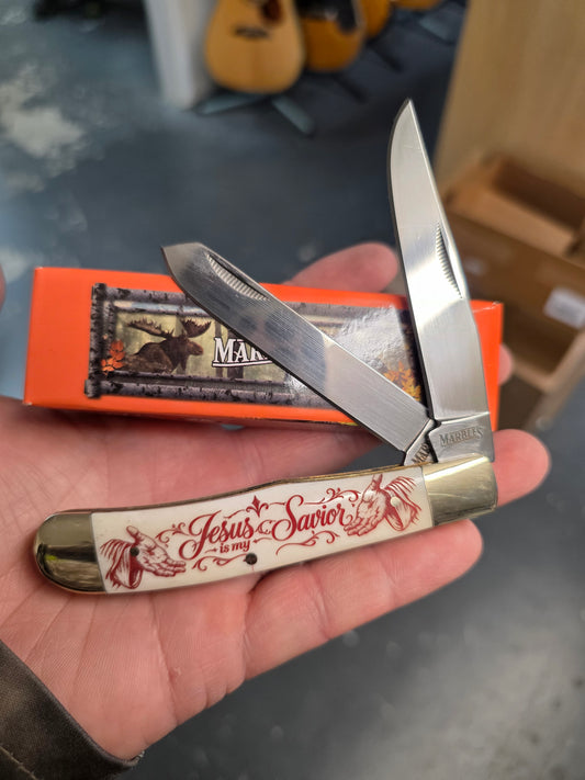 Marbles Natural Bone Trapper with Jesus is my Savior Red MR578RJS