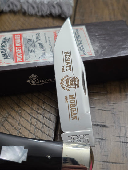 2002 Schatt & Morgan 100th Anniversary Cape Buffalo Horn Lockback Hunter