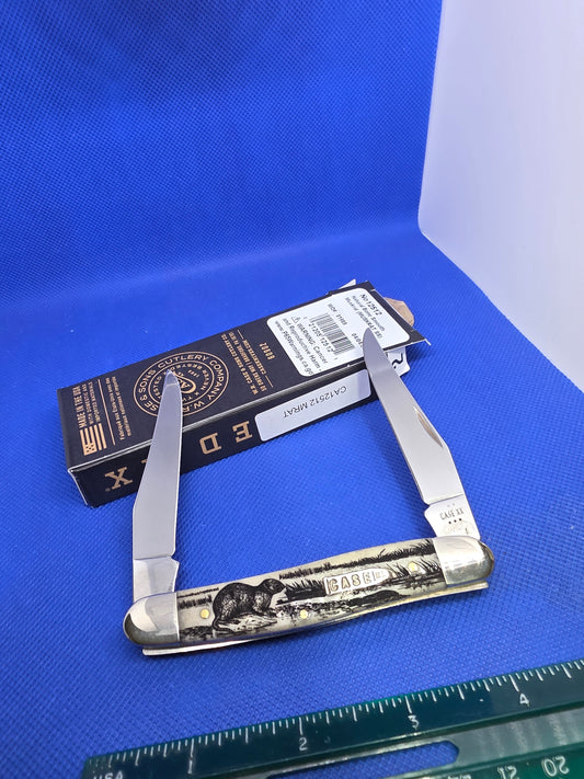 2025 Case XX Smooth Natural Bone Muskrat knife with Muskrat on Handle CA12512MRAT