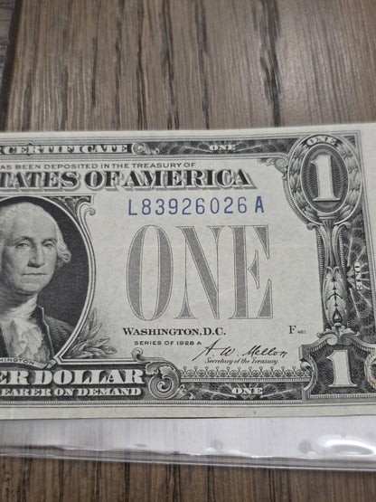 1928 Series A $1 Dollar Silver Certificate Funny Back  Blue Seal Note Uncirculated Condition