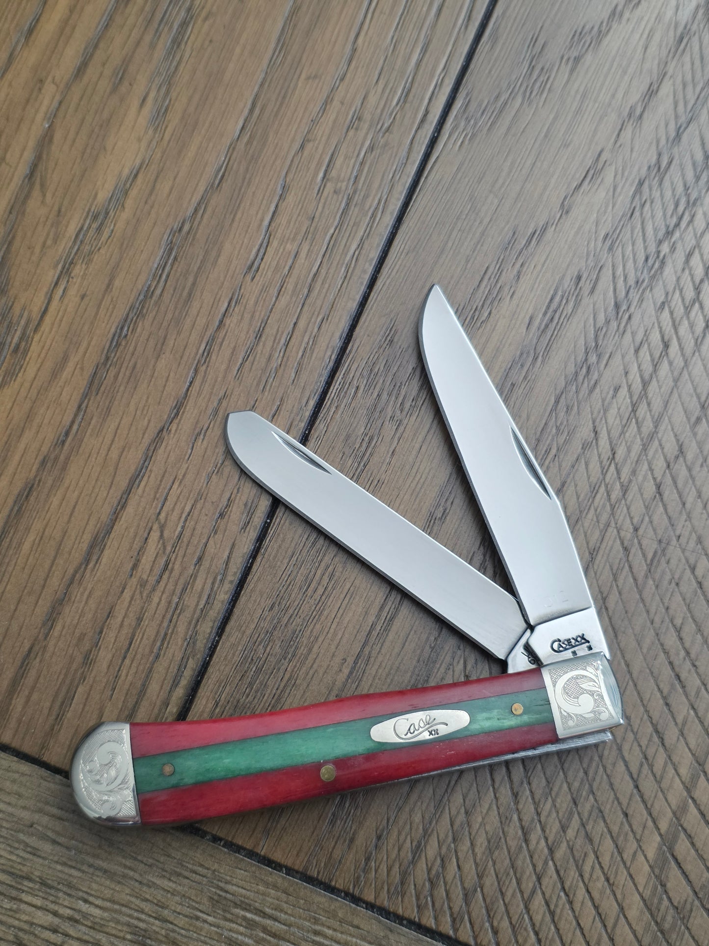 2008 Case XX 6254 Trapper with Red And Green Stripe Bone Handles #012