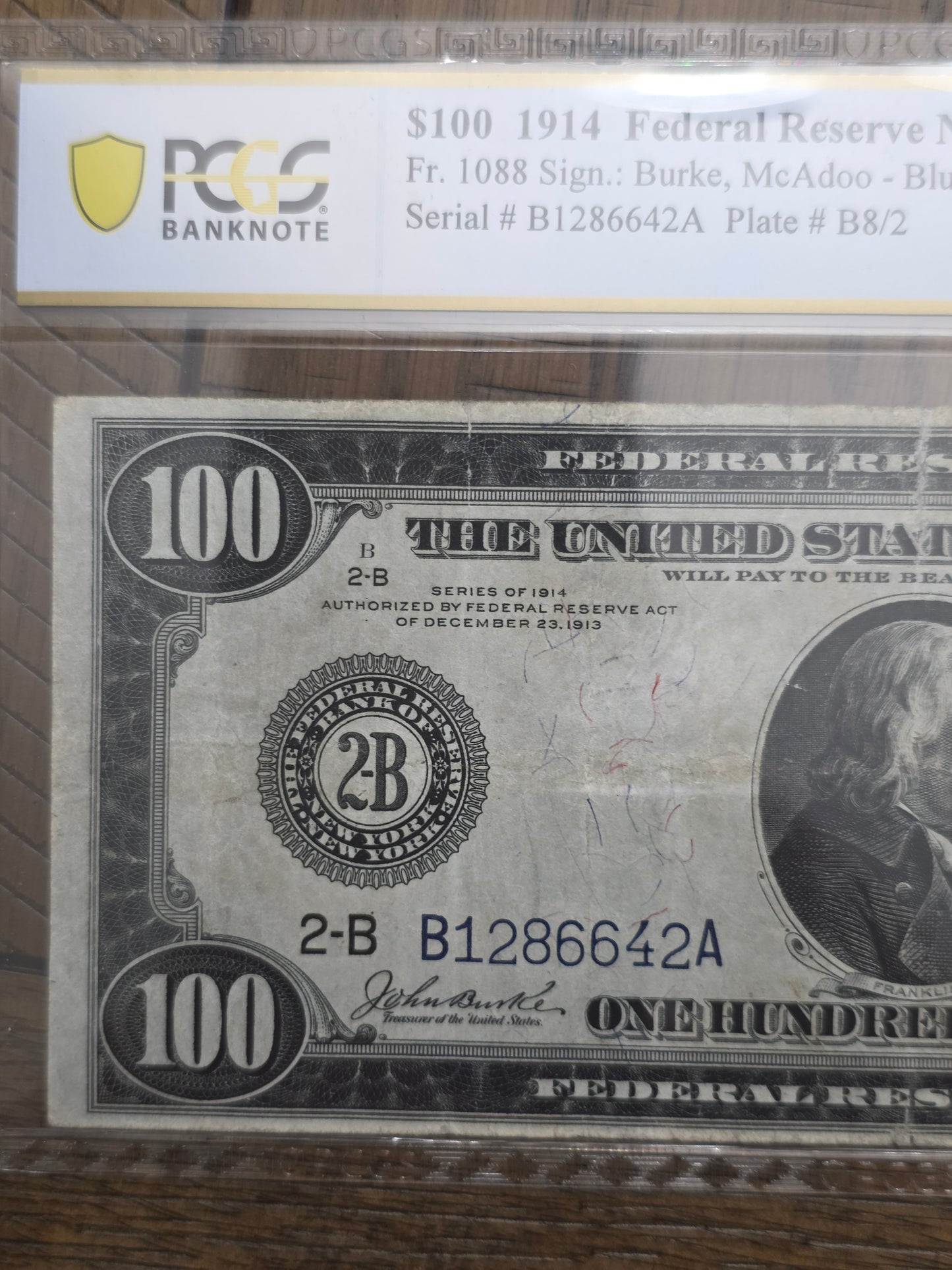 1914 $100 Federal Reserve Note New York VF 20 PCGS Grade