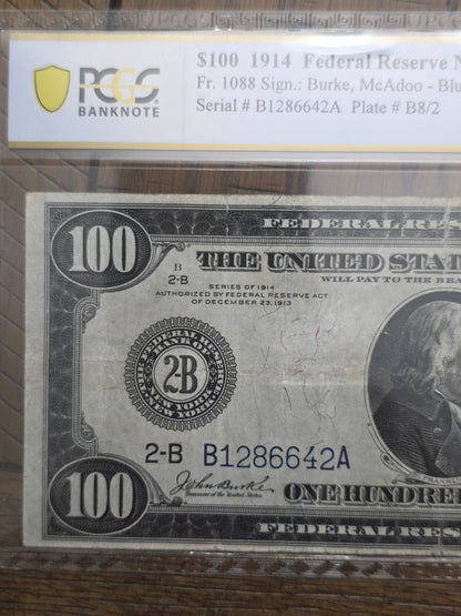 1914 $100 Federal Reserve Note New York VF 20 PCGS Grade