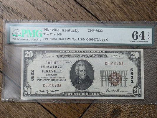 1929 Series Type 2 Lexington KY $20 First National Bank & Trust Company