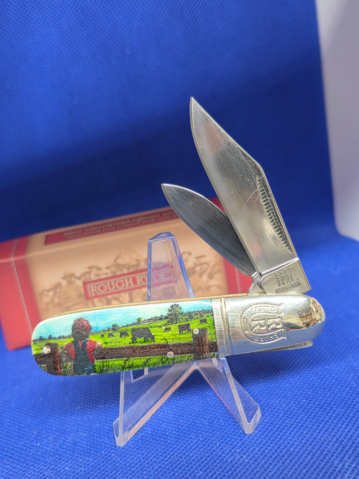 Rough Ryder Barlow Natural Bone Custom Etched Checking Cattle - RR198CC Online Only!