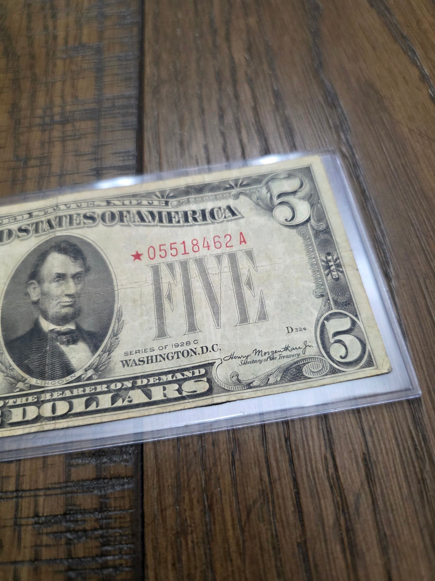 1928 Series C $5 Red Seal Star Note  FRN Good Condition