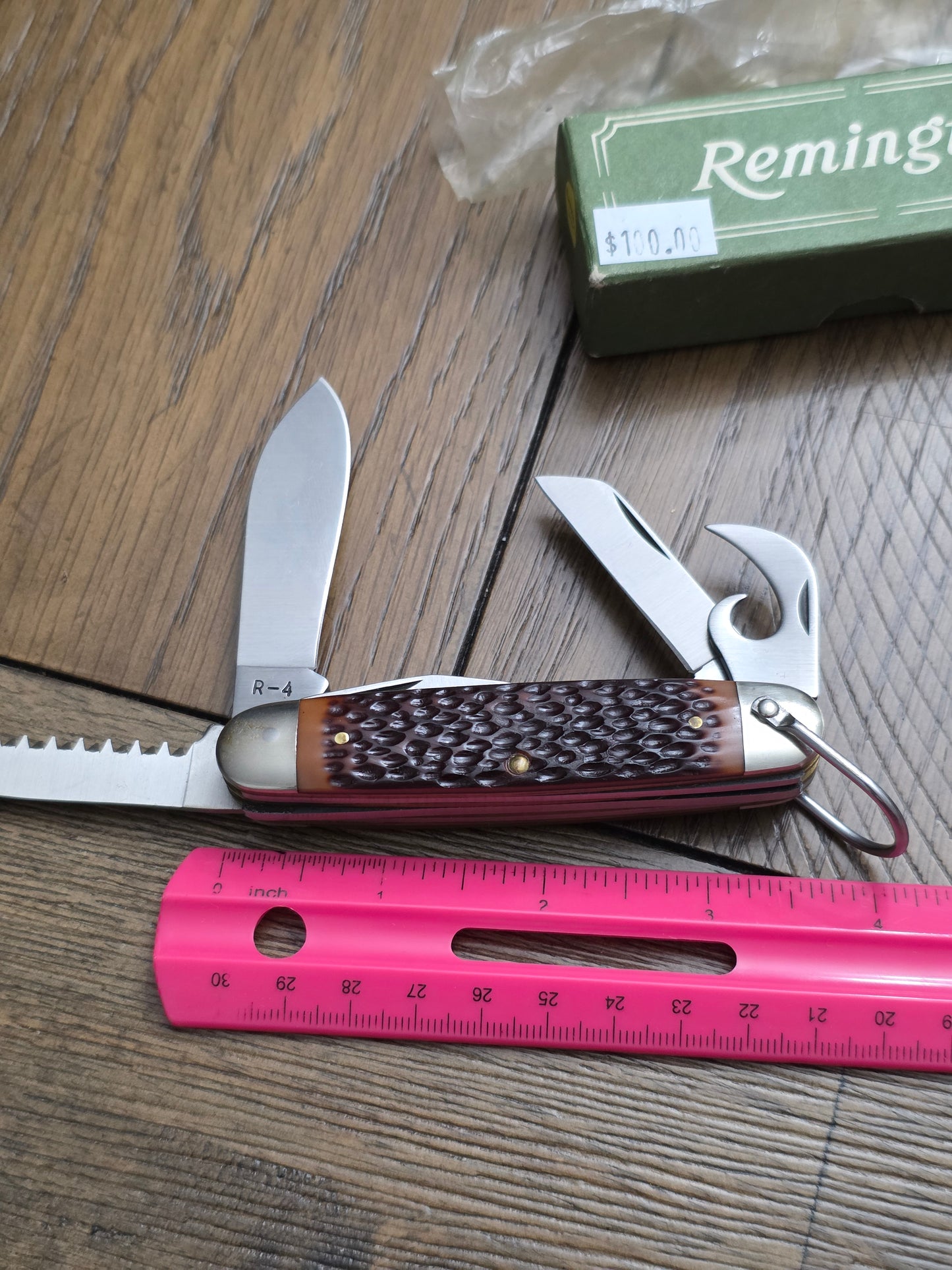 Remington USA Camp Knife with Brown Jigged Delrin NIB