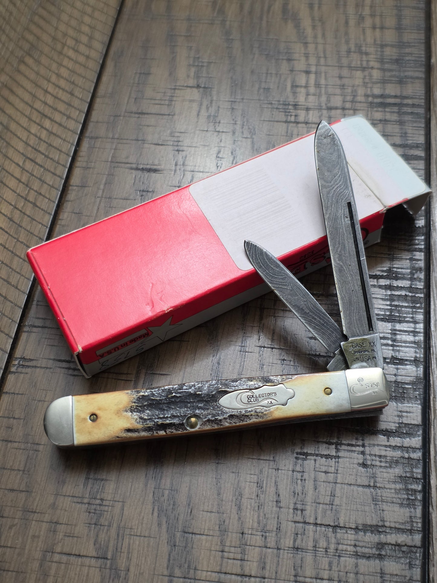 1990 Case XX CCC Genuine Stag Jack Knife Damascus Blades - 52019 - 01077