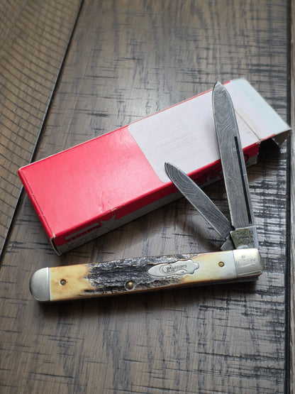 1990 Case XX CCC Genuine Stag Jack Knife Damascus Blades - 52019 - 01077
