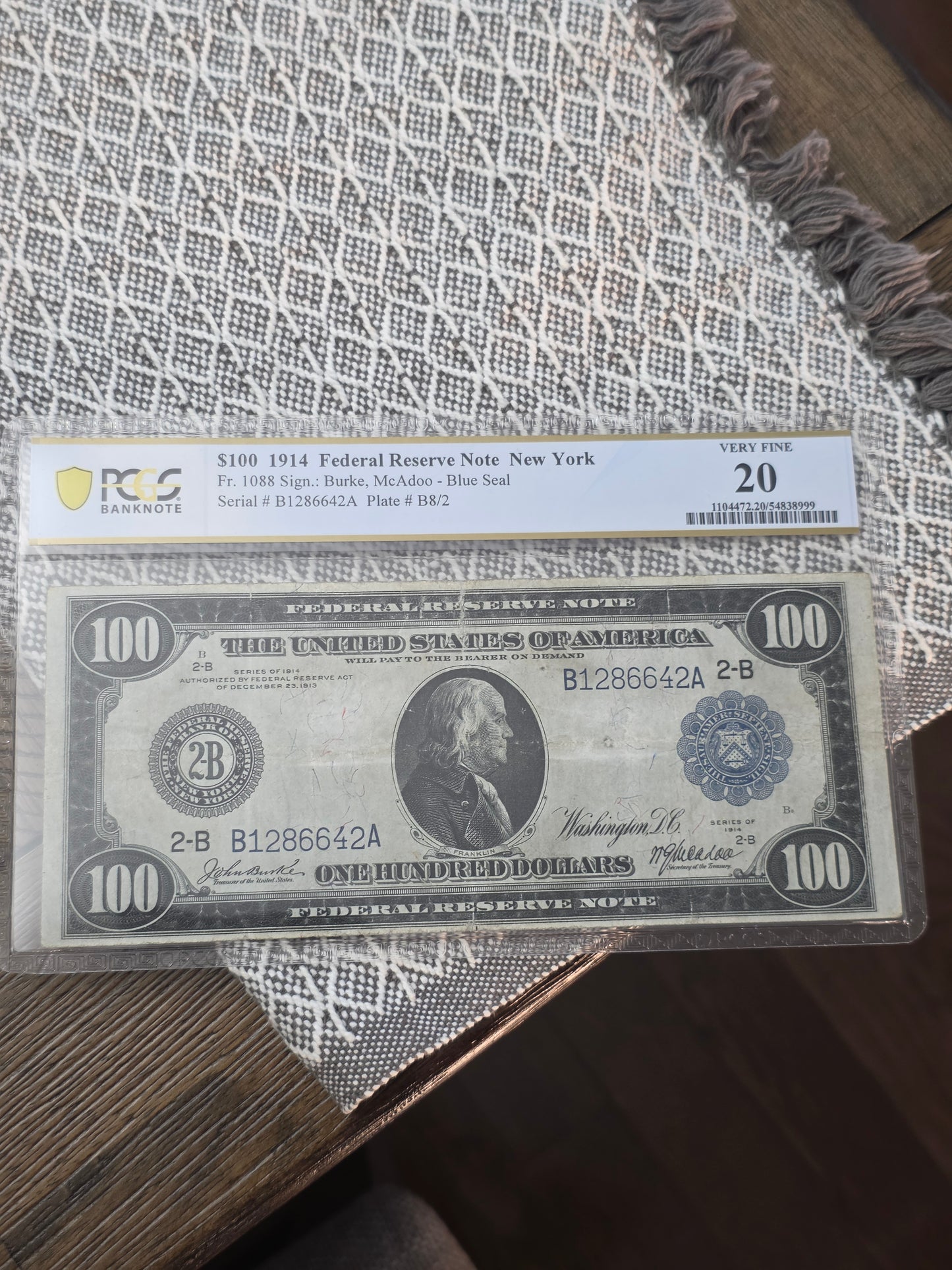 1914 $100 Federal Reserve Note New York VF 20 PCGS Grade