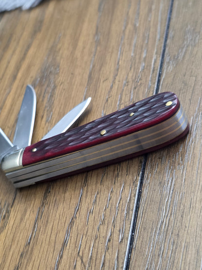 Rough Rider 3 Blade Mini Trapper Red Jig Bone PROPELLER Shield RR430
