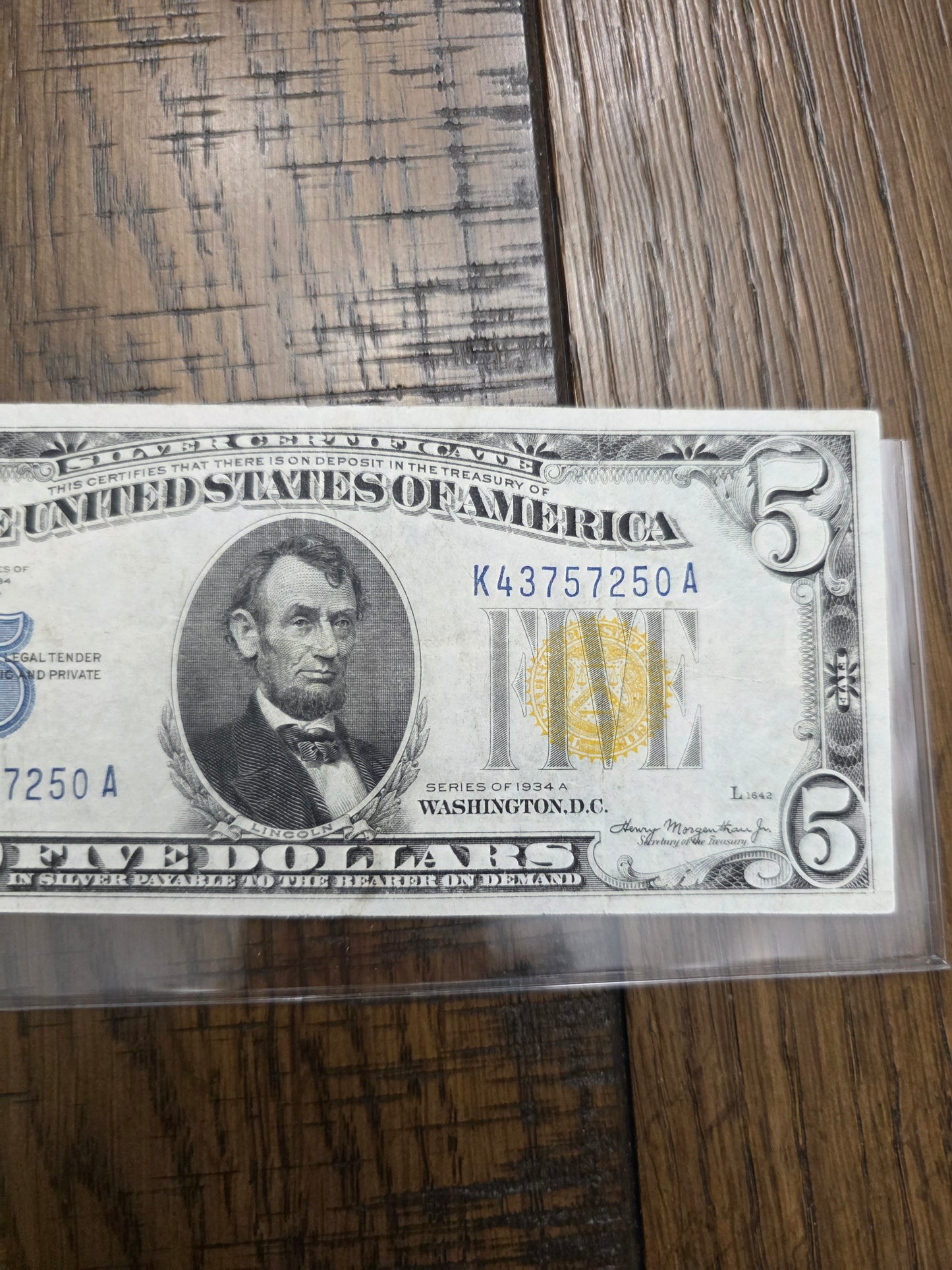 1934 Series A $5 Yellow Seal Silver Certificate Emergency issued