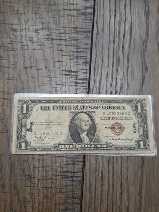1935A $1 Hawaii Silver Certificate Emergency Note - Good Condition