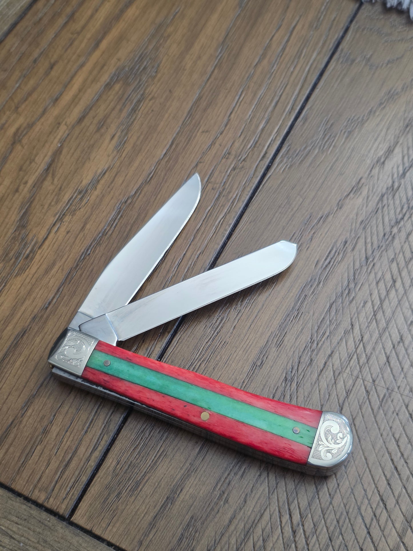 2008 Case XX 6254 Trapper with Red And Green Stripe Bone Handles #012