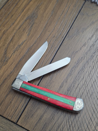 2008 Case XX 6254 Trapper with Red And Green Stripe Bone Handles #012