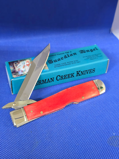 Guardian Angel Lock Back Cheetah Knife Red Bone Handles 4 3/8" EM2567052RBN