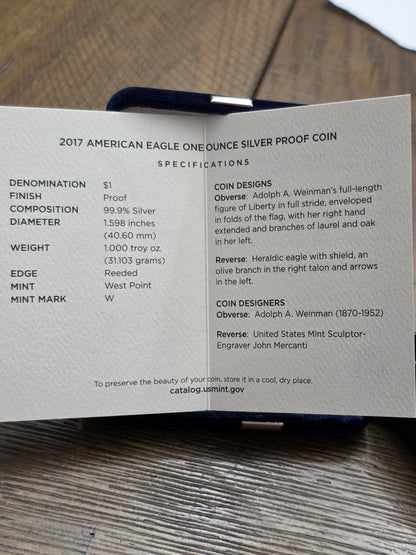2017 SAE Proof Silver American Eagle $1 New in Box