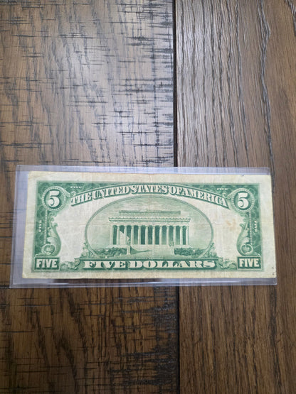1928 Series C $5 Red Seal Star Note  FRN Good Condition