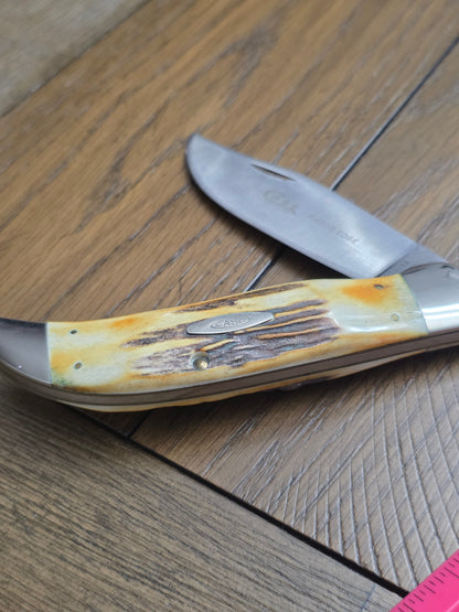 1976 Case XX 5172SSP Razor Edge Gray Etch Clasp Knife with Stag Handles