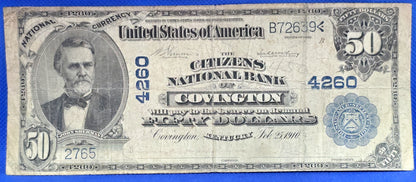 1902 Series $50 Covington Bank Note Large Size The Citzens National Bank