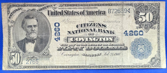 1902 Series $50 Covington Bank Note The Citzens National Bank