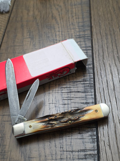 1990 Case XX CCC Genuine Stag Jack Knife Damascus Blades - 52019 - 01077