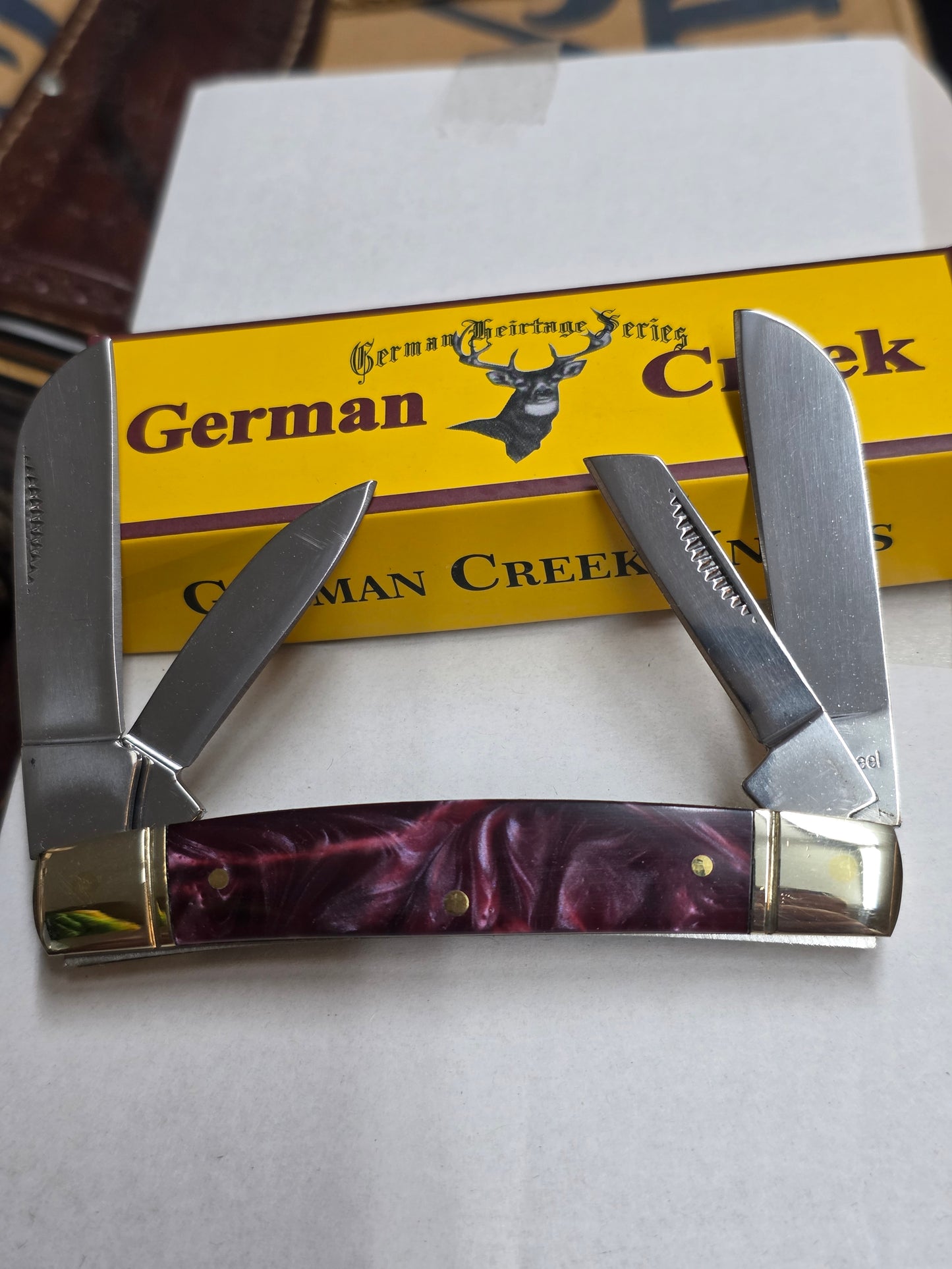 GERMAN CREEK 3 5/8" Congress Pocket Knife 4 Blades, Brand New RED SWIRL