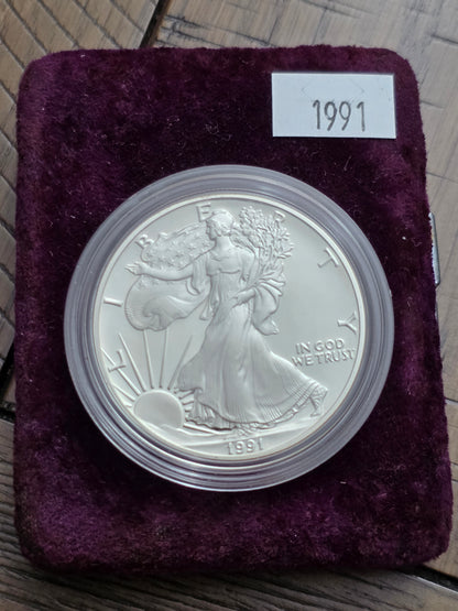1991 SAE Proof Silver American Eagle $1 New in velvet box