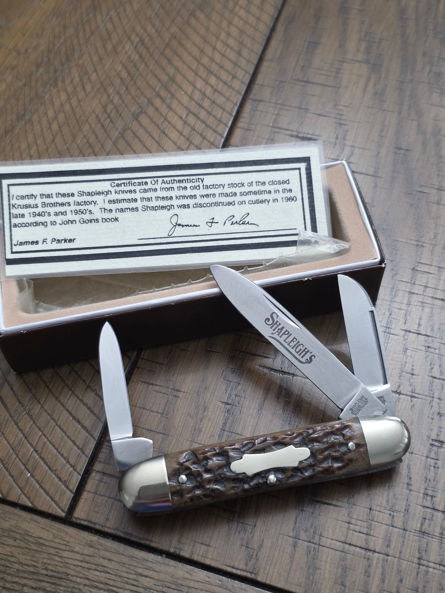 Shapleigh Equal End Cattle Stockman Brown Bone Jig Handles NIB