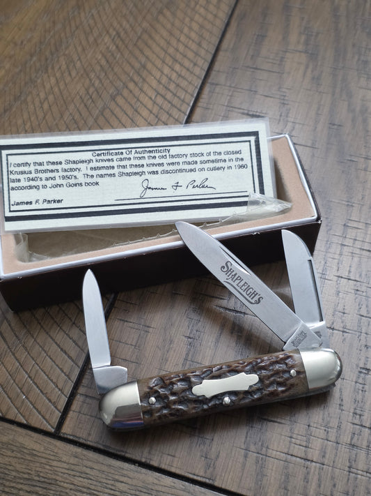Shapleigh Equal End Cattle Stockman Brown Bone Jig Handles NIB