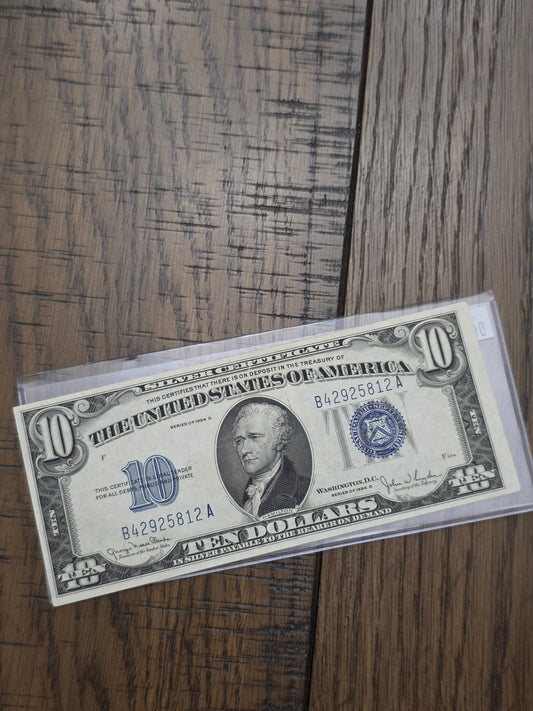 1934 D Series $10 Dollar Blue Seal Silver Certificate Uncirculated Condition