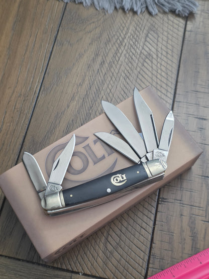 Colt 6 Blade Stockman black Smooth Bone Titanium Series CT314