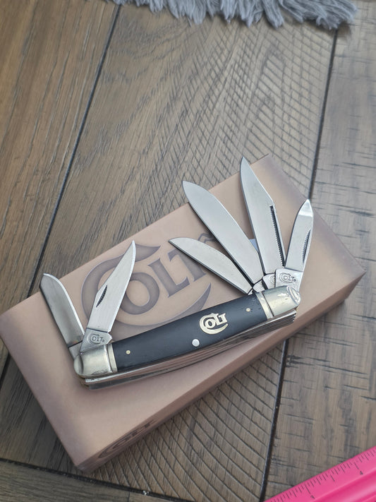 Colt 6 Blade Stockman black Smooth Bone Titanium Series CT314