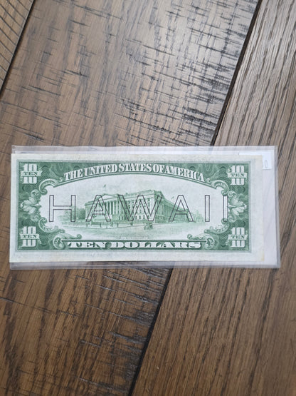 1934A $10 Hawaii FRN Emergency Note - AU Condition