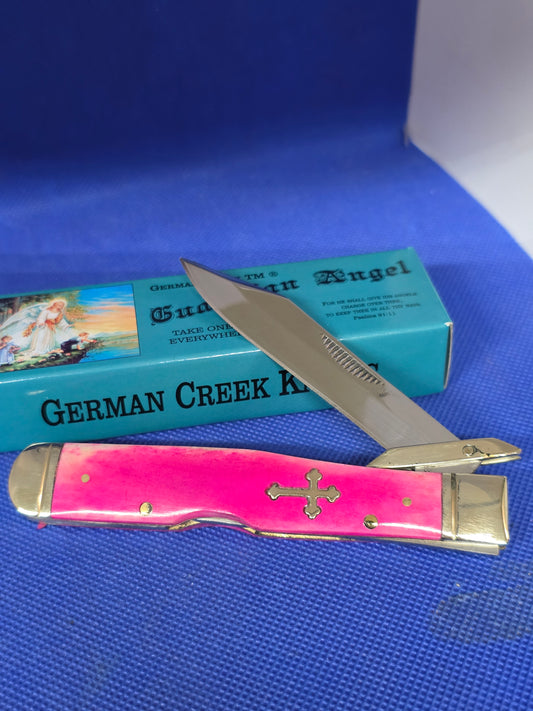 Guardian Angel Lock Back Cheetah Knife Pink Bone Handles 4 3/8" EM2567052PKBN