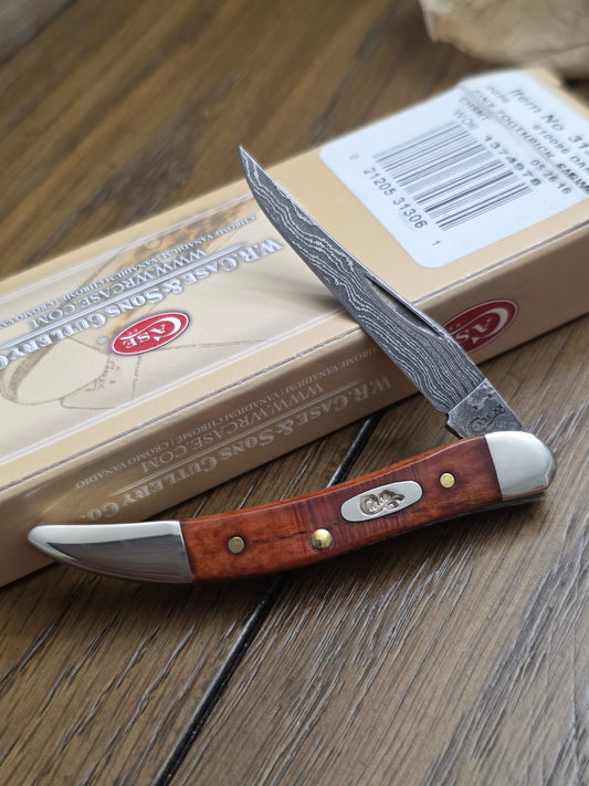 2016 Case XX Tiny Toothpick Sawcut Chestnut Bone Damascus Steel 31306