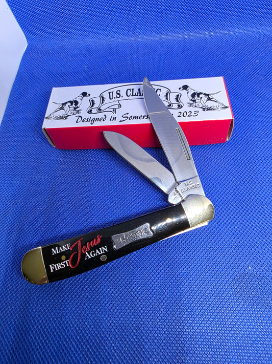 US Classic Copperhead - Smooth Black Synthetic - Engraved Make Jesus First Again 70BK-J1